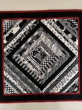 Hand Crafted Quilted One of a Kind Table Runner/Wall Art Decor Blk White Rust OS